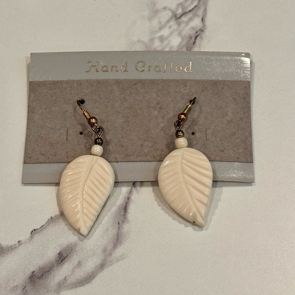 Leaf Shaped Cream Earrings